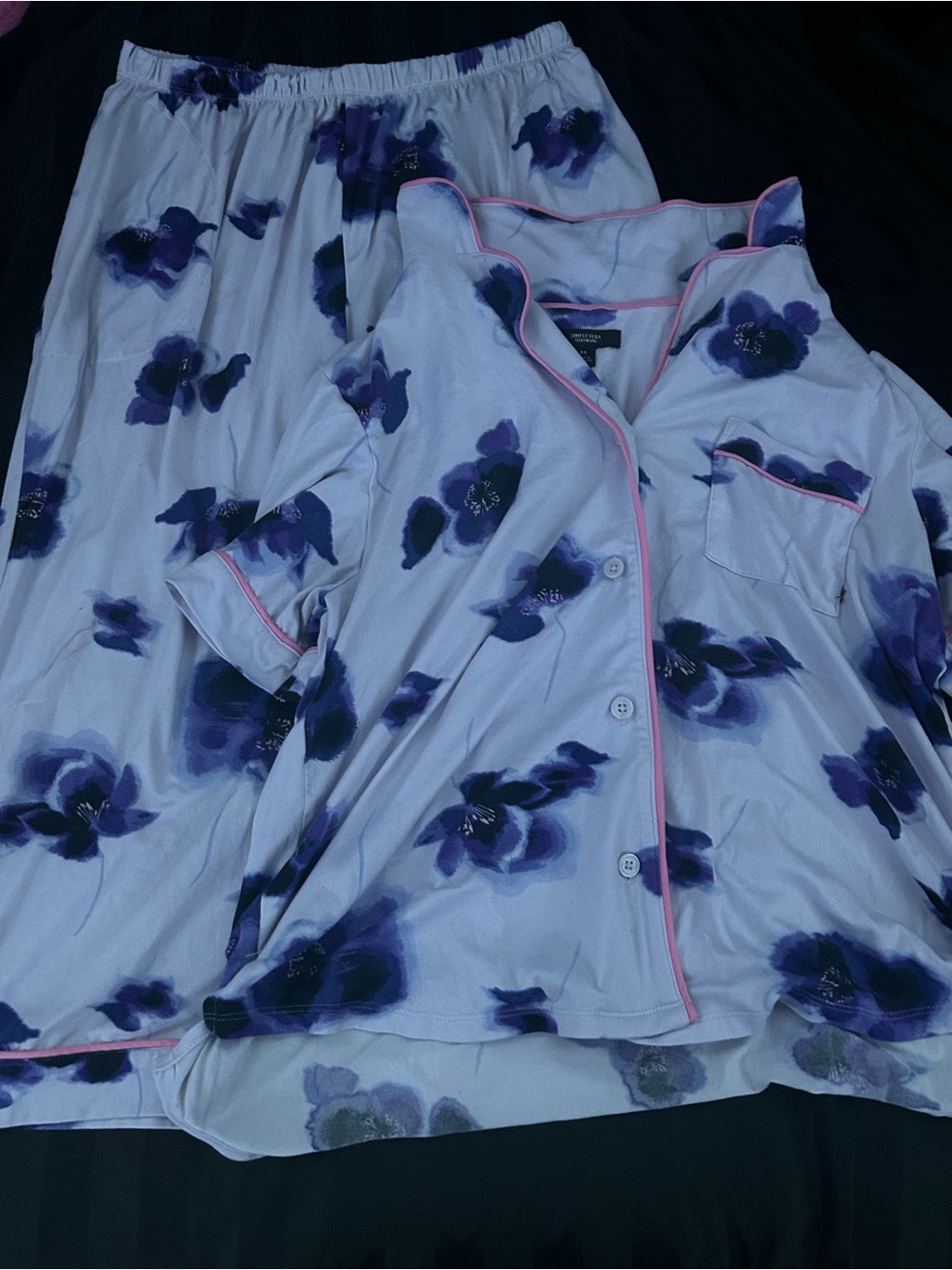 Simply Vera Vera Wang Lavender Pajama Set with Pink Piping and Indigo Floral